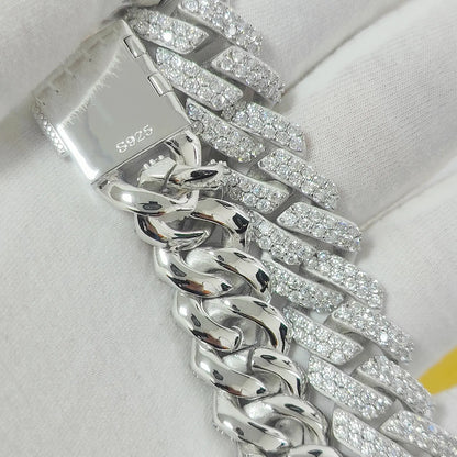 Diamond Hip Hop Jewelry VVS1 Stone Shiny 2row 3row Unisex 925 Sterling Silver Necklace Moissanite Chain