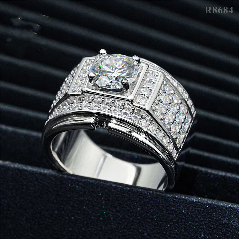 DJMAX Full Moissanite Rings For Men Original 925 Sterling Silver Men and Women's Moissanite Ring