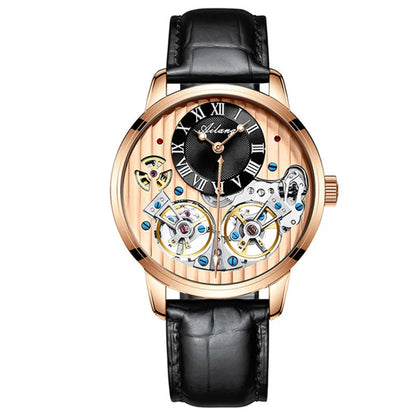 AILANG Double Tourbillon Automatic Flying Waterproof Relogio Leather Men Wristwatch