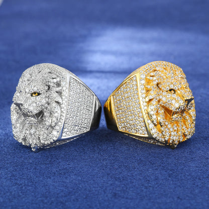 Luxury S925 D VVS Moissanite Iced Out Prong Setting Lion Head Men's Ring