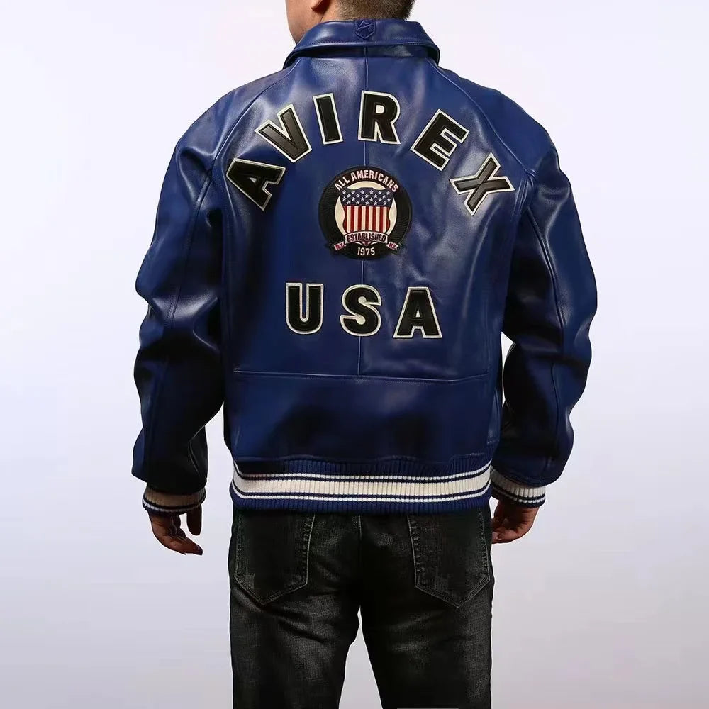 Plus Size Men's Leather Flight Jacket - Casual Sheepskin Coat