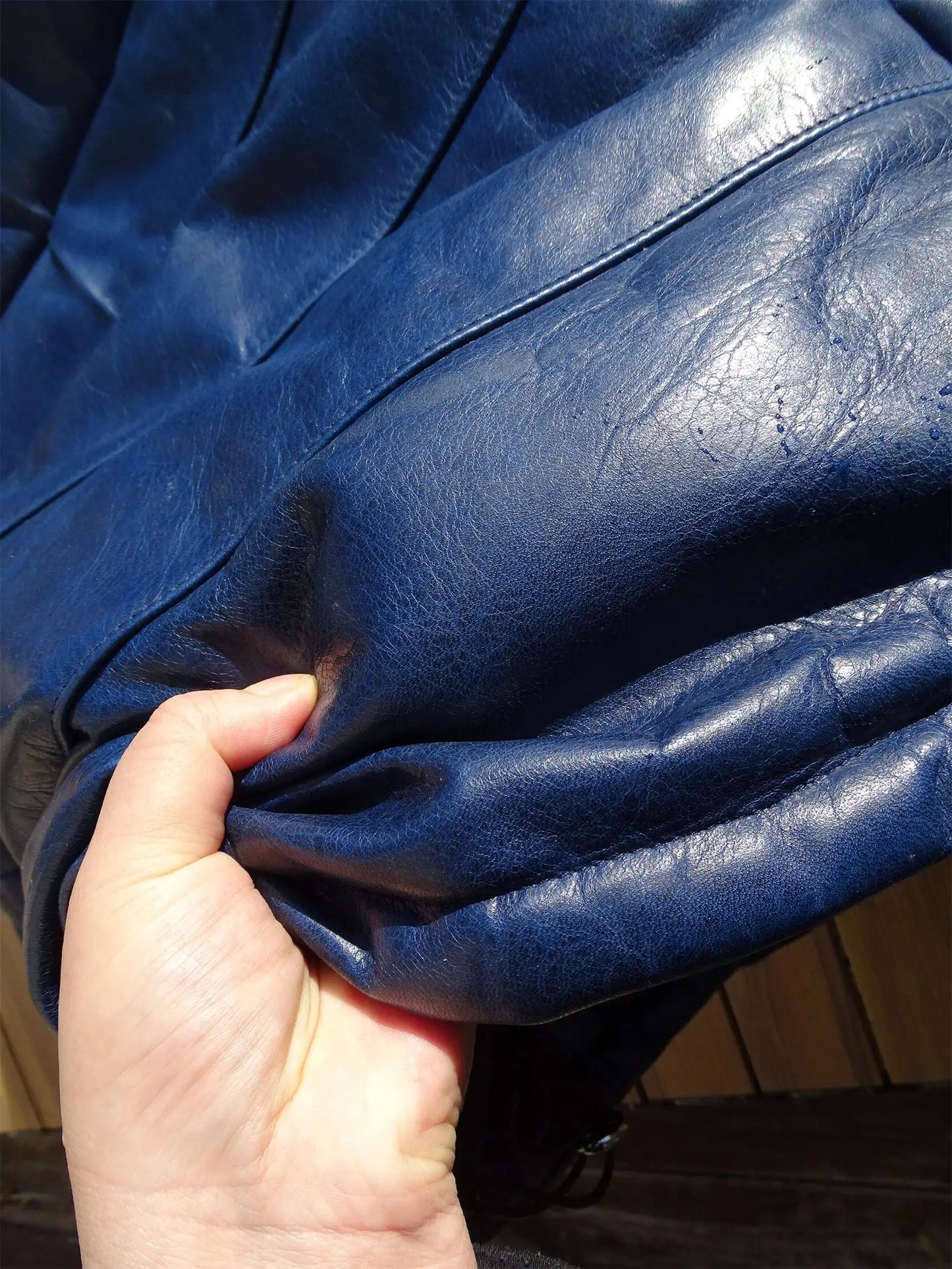 Batik horsehide cotton men women hat diagonal zipper horseshoe sleeve leather coat