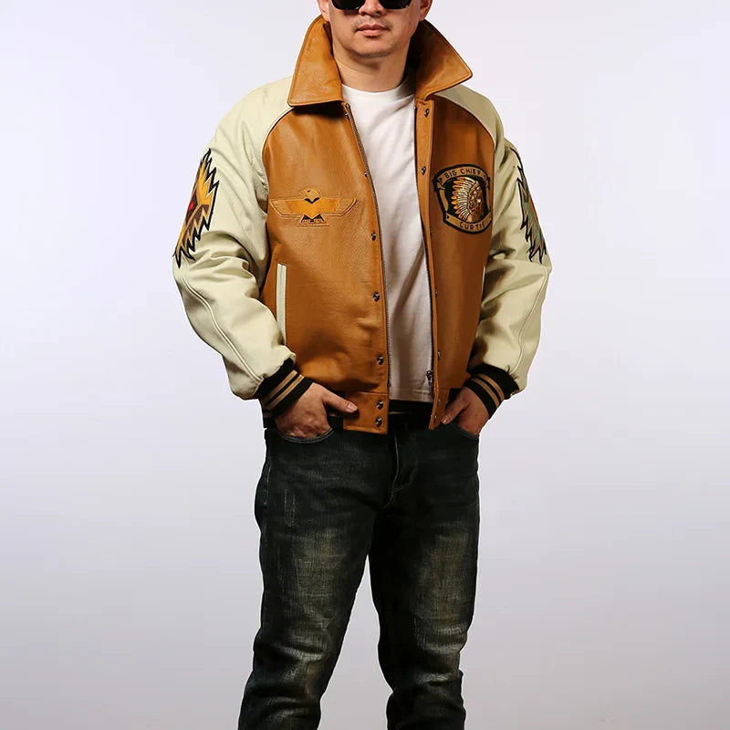 Men's Large Yellow Leather Flight Jacket – Big Chief Embroidery