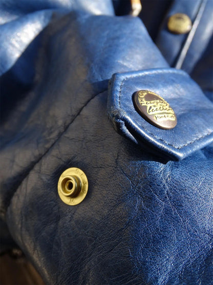 Batik horsehide cotton men women hat diagonal zipper horseshoe sleeve leather coat