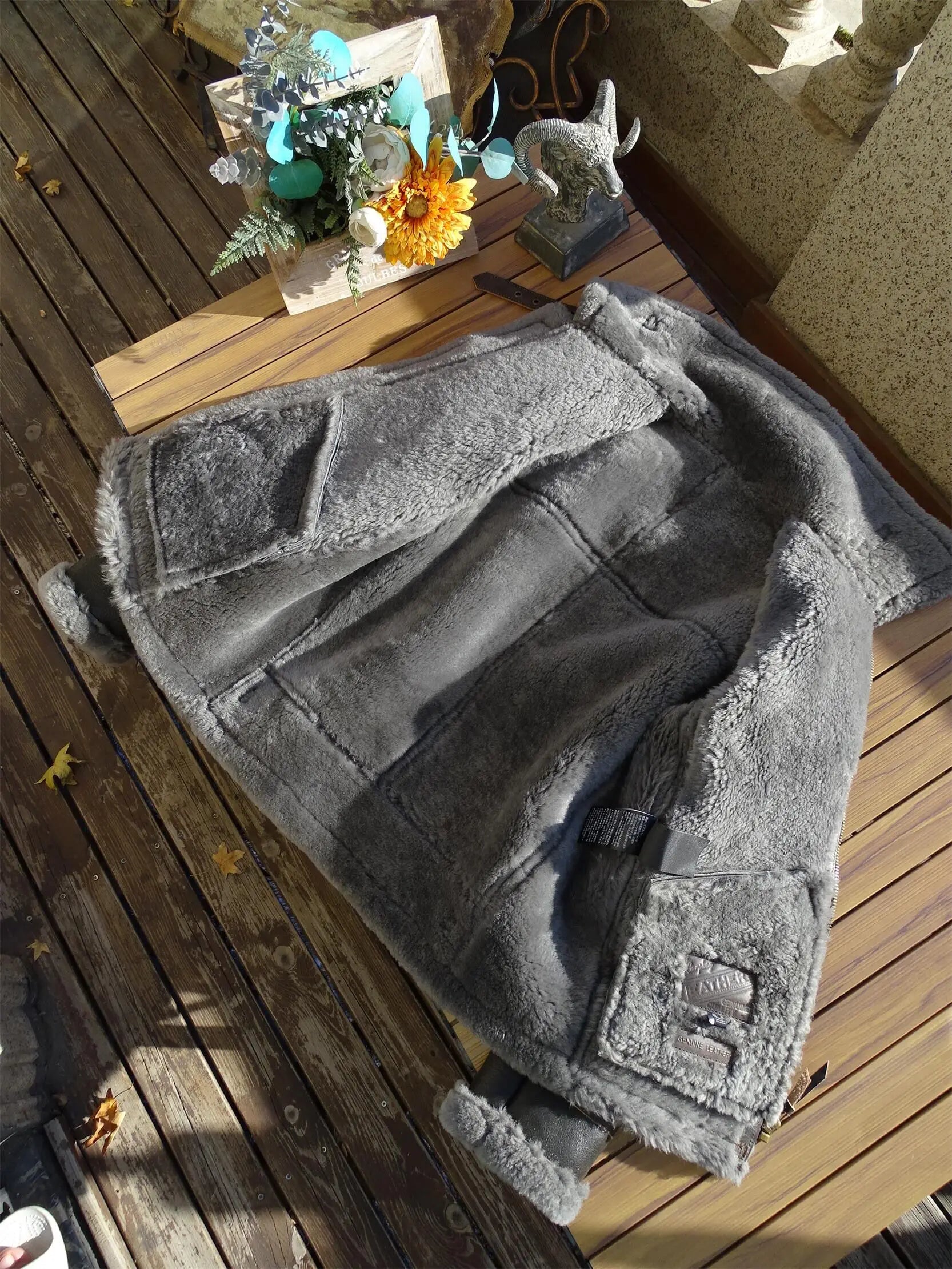 100 Percent Real Sheepskin Shearling Winter Men's Leather Coat