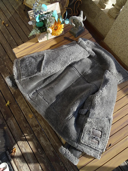 100 Percent Real Sheepskin Shearling Winter Men's Leather Coat