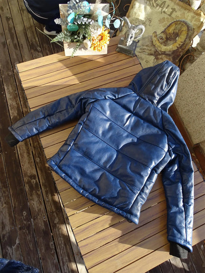 Batik horsehide cotton men women hat diagonal zipper horseshoe sleeve leather coat