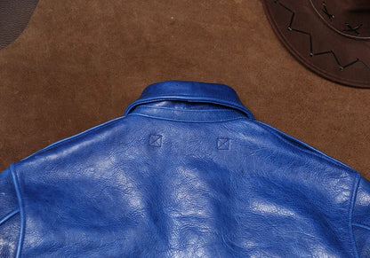 Wax Feel Unpainted Indigo Dyed Cowhide Jacket