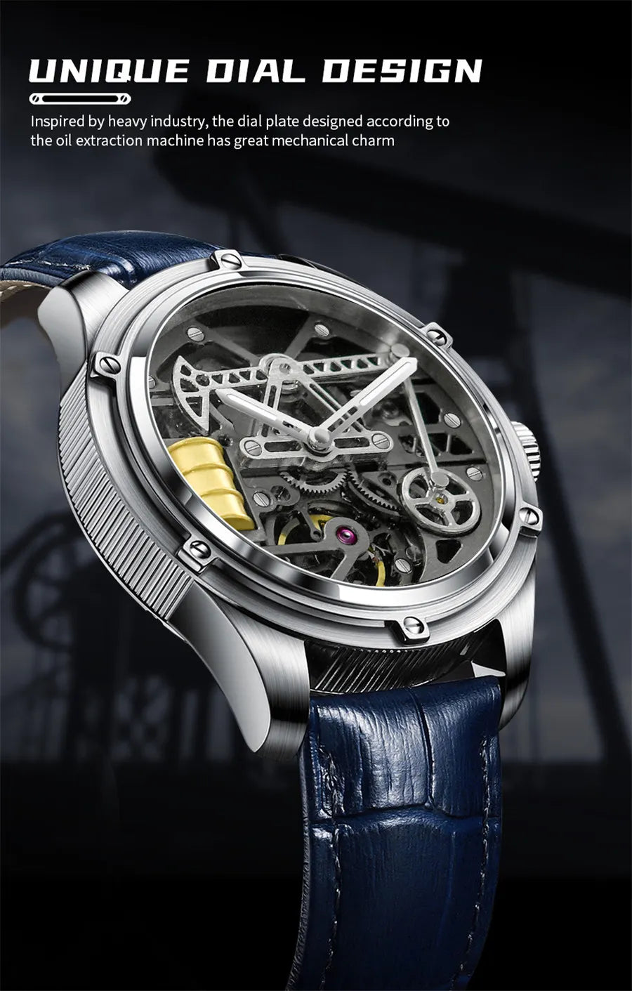 PINDU Watches Oil Pump Design Miyata 8215 Sapphire Mirror Waterproof Luminous Business Men Mechanical Watch