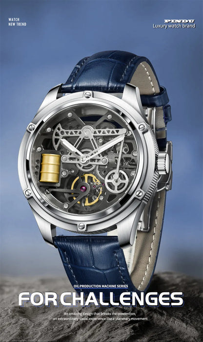 PINDU Watches Oil Pump Design Miyata 8215 Sapphire Mirror Waterproof Luminous Business Men Mechanical Watch
