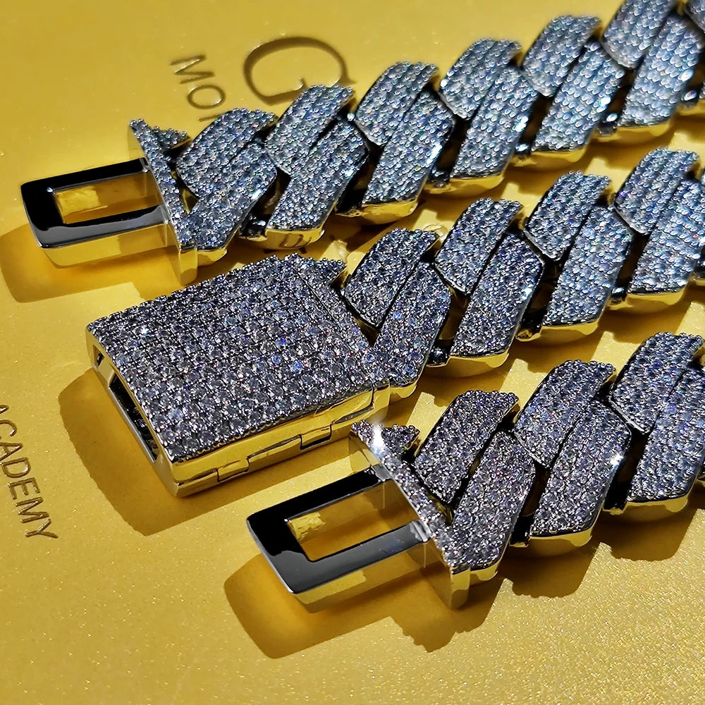 Diamond Hip Hop Jewelry VVS1 Stone Shiny 2row 3row Unisex 925 Sterling Silver Necklace Moissanite Chain