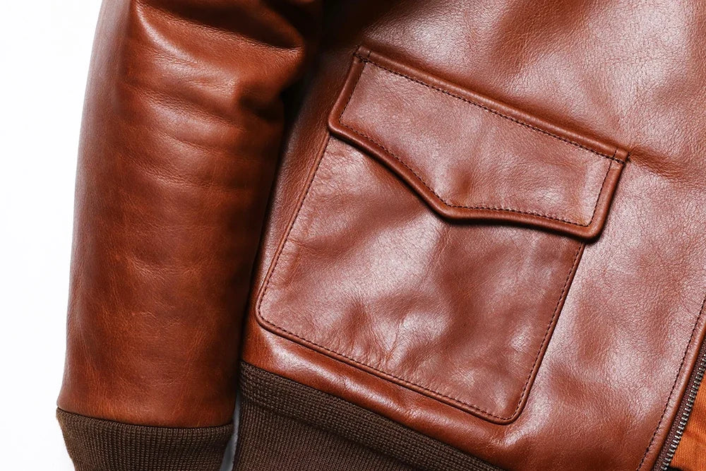 Classical A-2 Natural Cowhide Men's Genuine Leather Jacket