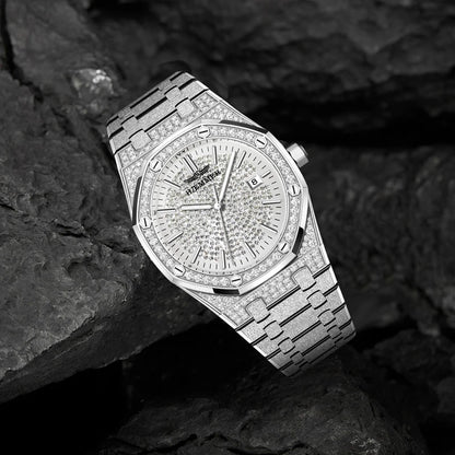 HAEMMER Luxury Fashion Men's Automatic Frame Original Silver Waterproof Clock Relogio Mechanical Watch