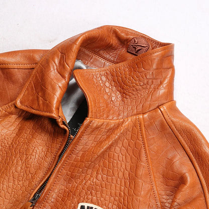 Fat plus size casual sports leather flight suit jacket men's European and American lapel sheepskin tops