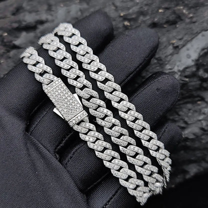 Diamond Hip Hop Jewelry VVS1 Stone Shiny 2row 3row Unisex 925 Sterling Silver Necklace Moissanite Chain
