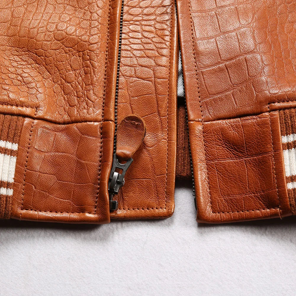 Fat plus size casual sports leather flight suit jacket men's European and American lapel sheepskin tops