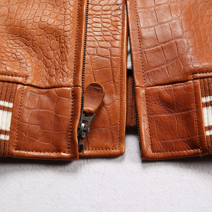 Fat plus size casual sports leather flight suit jacket men's European and American lapel sheepskin tops