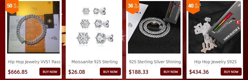 Diamond Hip Hop Jewelry VVS1 Stone Shiny 2row 3row Unisex 925 Sterling Silver Necklace Moissanite Chain