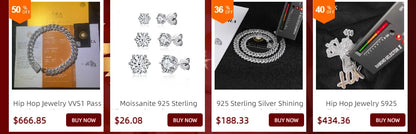 Diamond Hip Hop Jewelry VVS1 Stone Shiny 2row 3row Unisex 925 Sterling Silver Necklace Moissanite Chain
