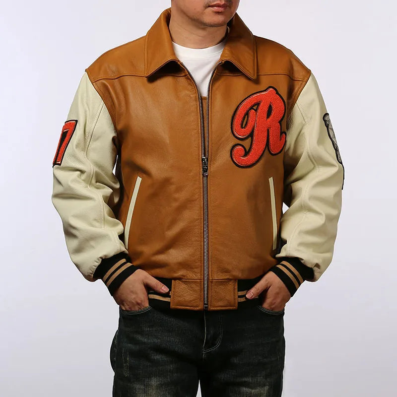 Men's Large Yellow Leather Flight Jacket – Big Chief Embroidery