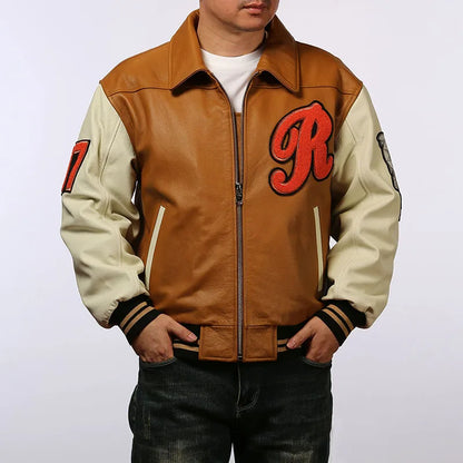 Men's Large Yellow Leather Flight Jacket – Big Chief Embroidery