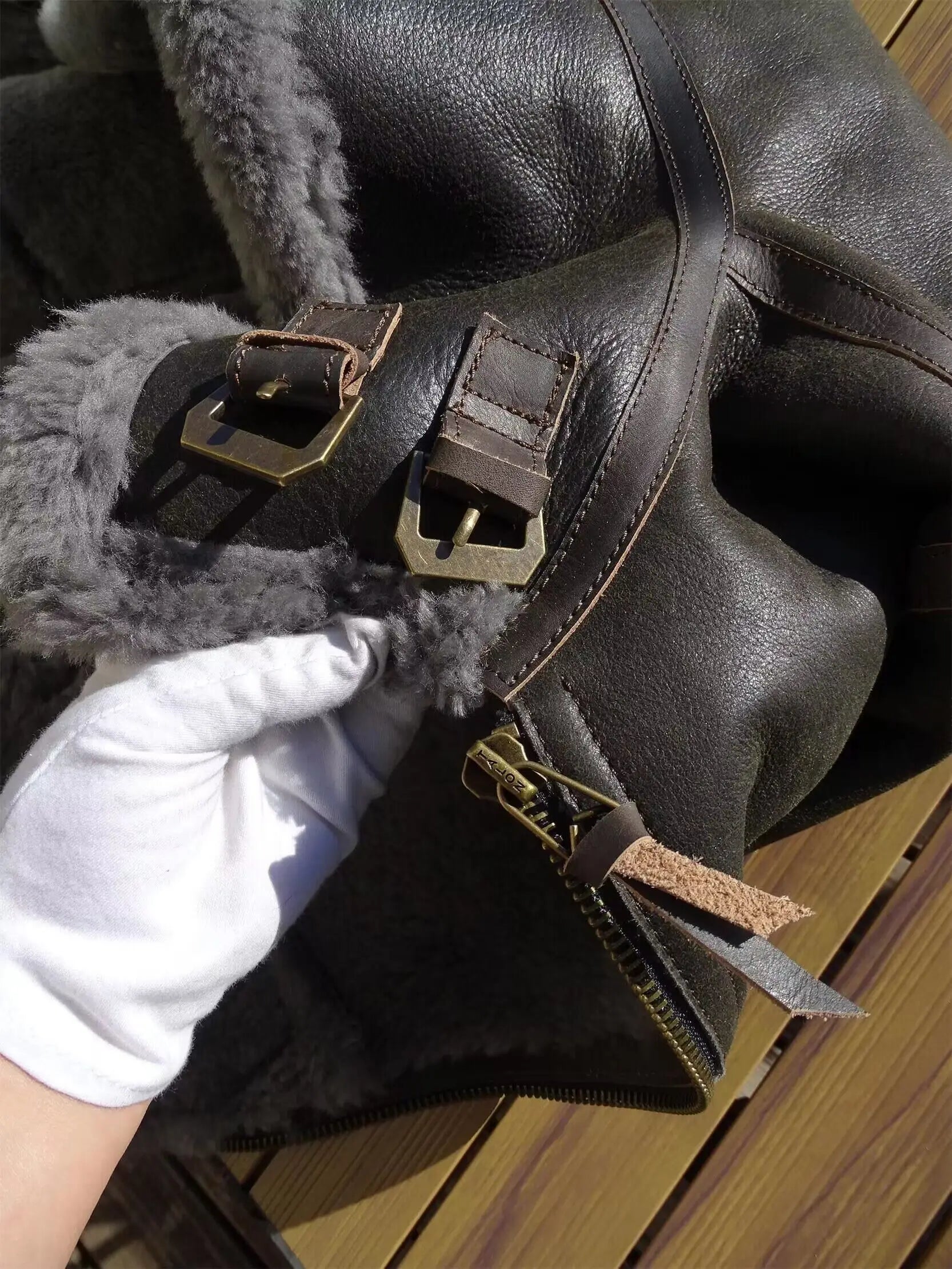 100 Percent Real Sheepskin Shearling Winter Men's Leather Coat