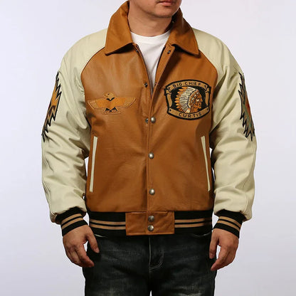Men's Large Yellow Leather Flight Jacket – Big Chief Embroidery