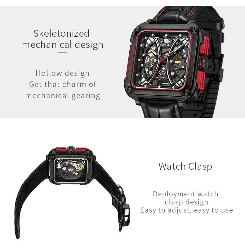 TOPHILL Hollow Men Mechanical Luminous Sapphire Waterproof TUT002 Wristwatch