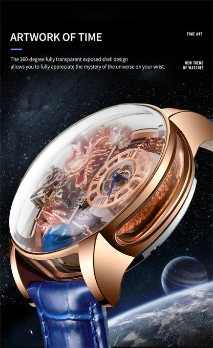 PINDU Design Art astronomique Sculpture Traditionnelle Artisanat Dragon dor en Trois Dimensions Men Watch