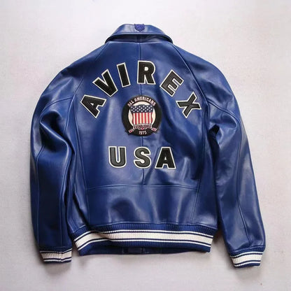 Fat plus size casual sports leather flight suit jacket men's European and American lapel sheepskin tops