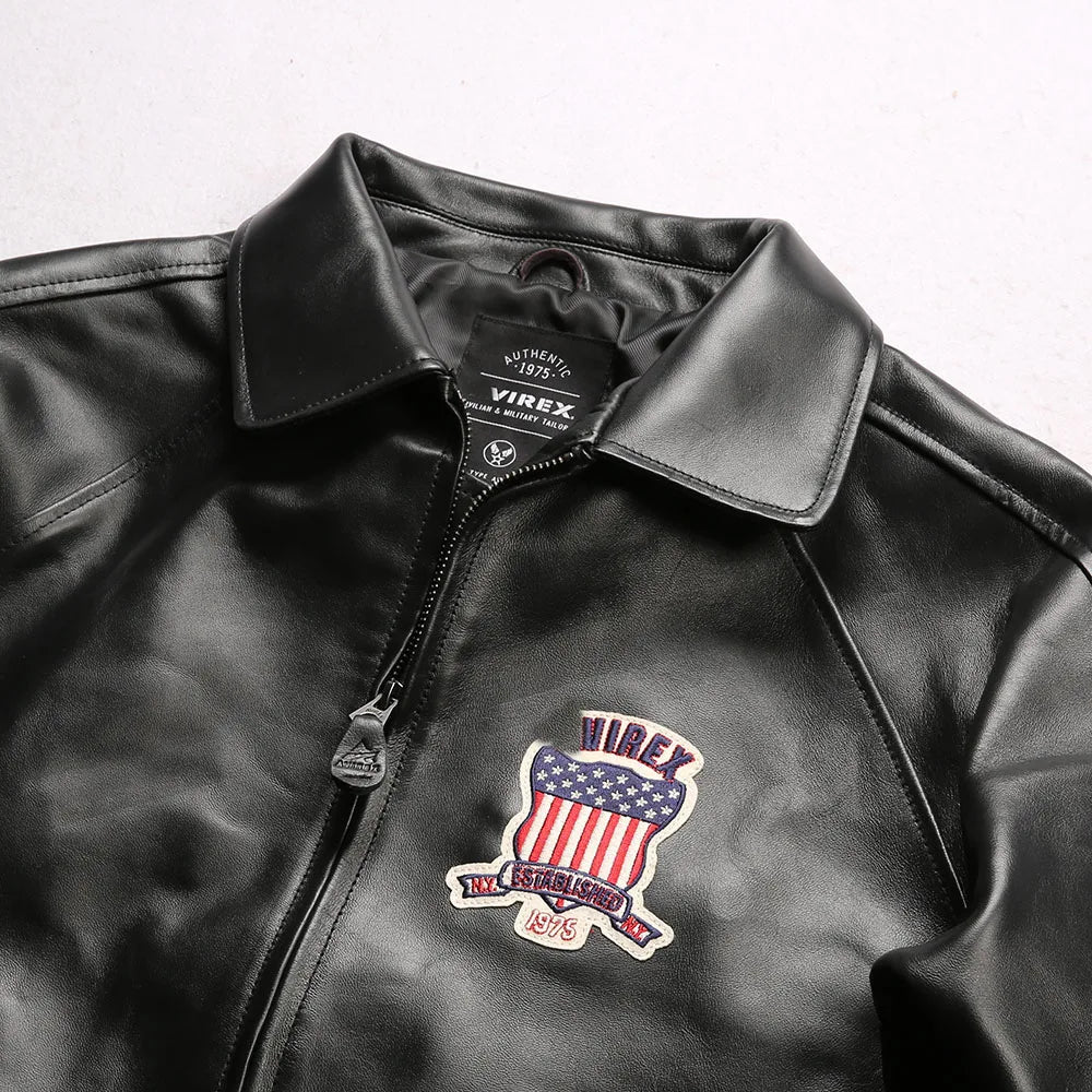 Fat plus size casual sports leather flight suit jacket men's European and American lapel sheepskin tops