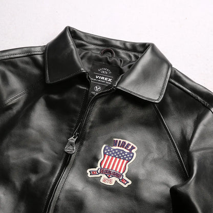 Fat plus size casual sports leather flight suit jacket men's European and American lapel sheepskin tops