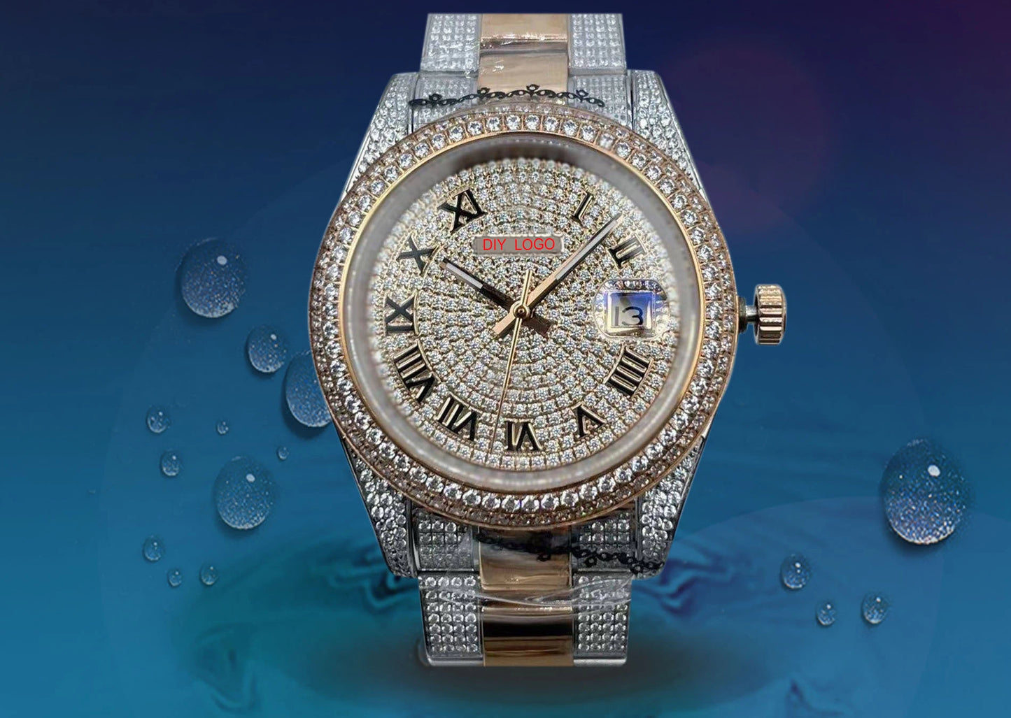 Customized Logo41mm Elegant Men's Sapphire Mirror and Diamond bezel Mechanical Watch