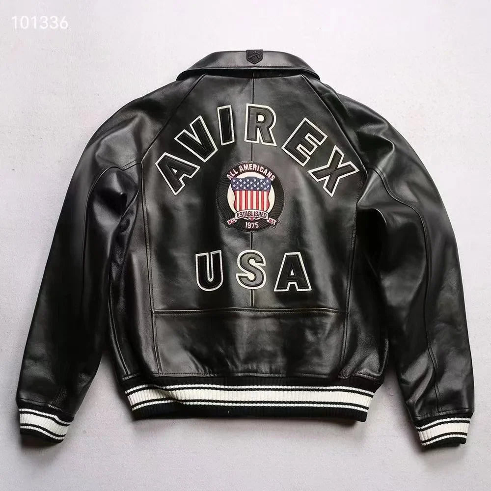 Plus Size Men's Leather Flight Jacket - Casual Sheepskin Coat