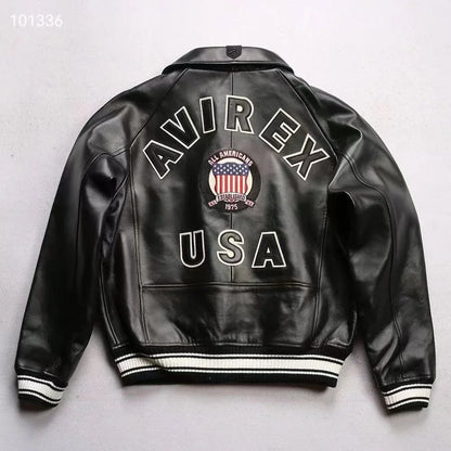 Plus Size Men's Leather Flight Jacket - Casual Sheepskin Coat