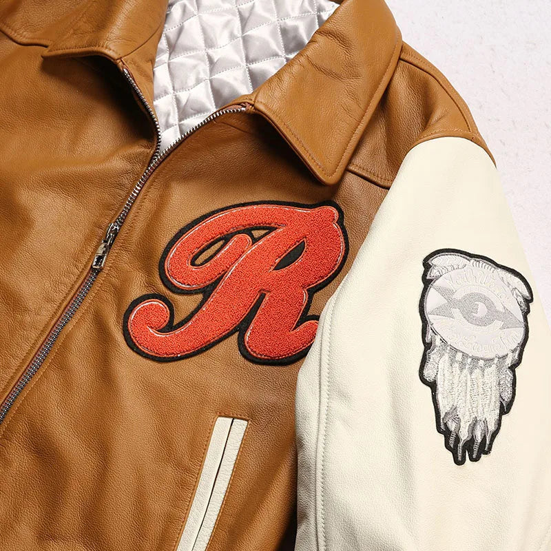Men's Large Yellow Leather Flight Jacket – Big Chief Embroidery