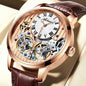 AILANG Double Tourbillon Automatic Flying Waterproof Relogio Leather Men Wristwatch