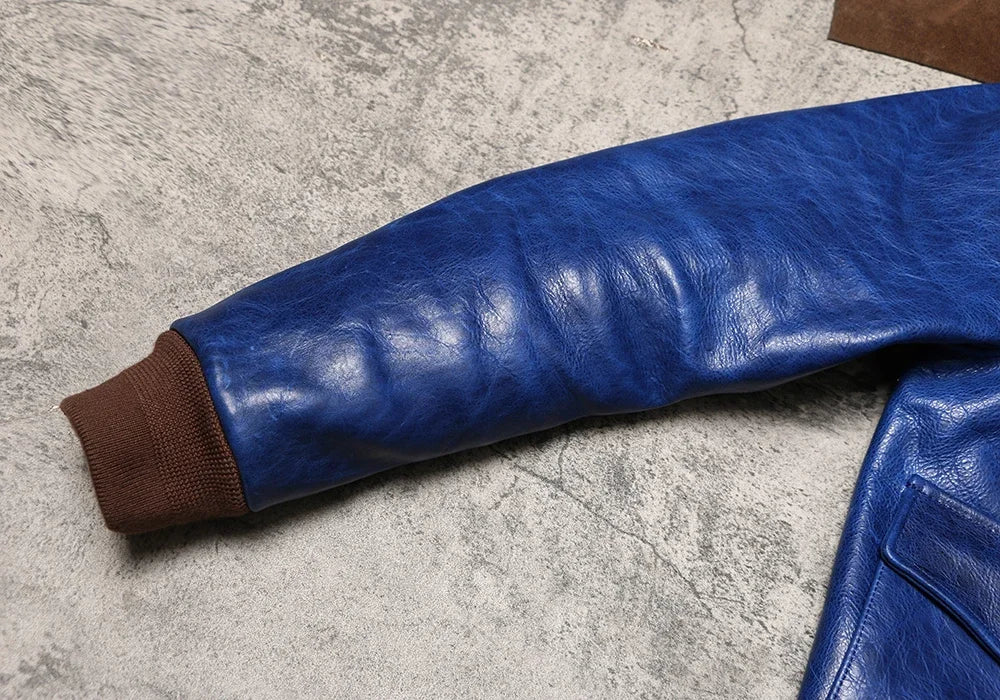 Wax Feel Unpainted Indigo Dyed Cowhide Jacket