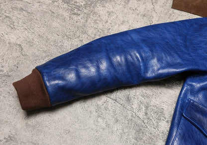 Wax Feel Unpainted Indigo Dyed Cowhide Jacket