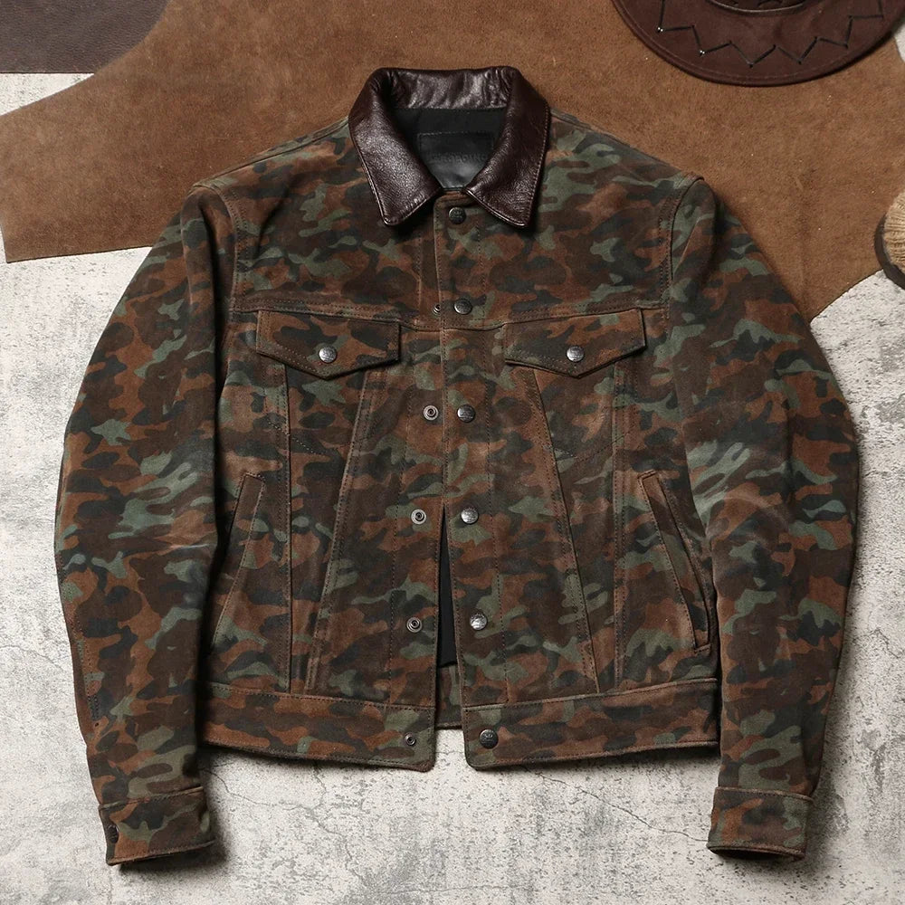 Brando Camouflage Heavy-duty Frosted Cowhide Jacket