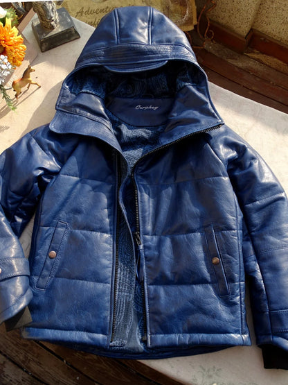 Batik horsehide cotton men women hat diagonal zipper horseshoe sleeve leather coat