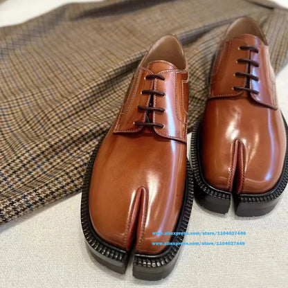 Soft Leather Loafers Tabi Shoes Split Toe Lace-up  Men Shoes