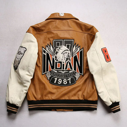 Men's Large Yellow Leather Flight Jacket – Big Chief Embroidery