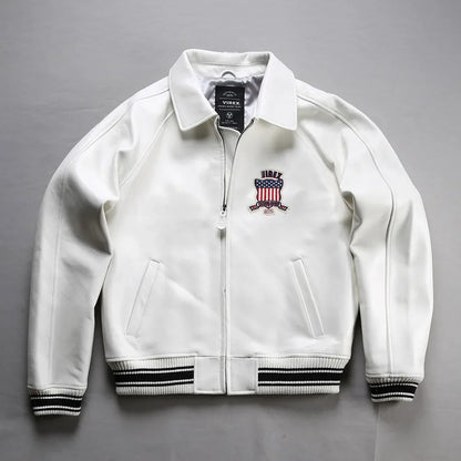 Fat plus size casual sports leather flight suit jacket men's European and American lapel sheepskin tops