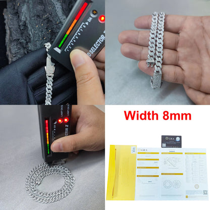 Diamond Hip Hop Jewelry VVS1 Stone Shiny 2row 3row Unisex 925 Sterling Silver Necklace Moissanite Chain