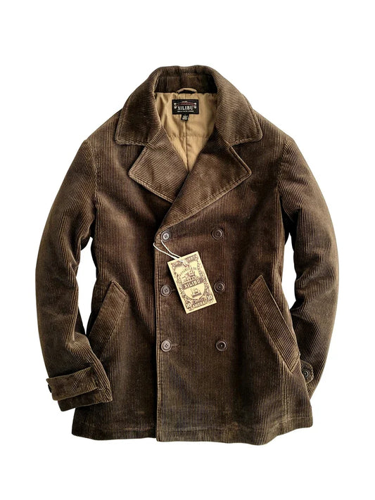 Amekaji Men Corduroy Double Breasted Suit Cotton Coat Jacket