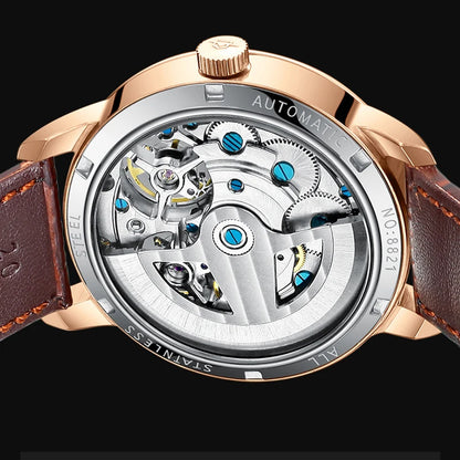AILANG Double Tourbillon Automatic Flying Waterproof Relogio Leather Men Wristwatch