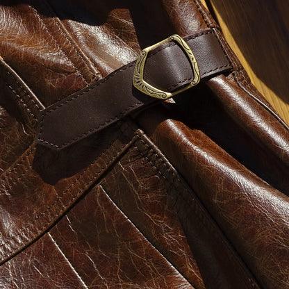 Men's Leather Flight Jacket Chocolate Military Style Vintage WinterCoat