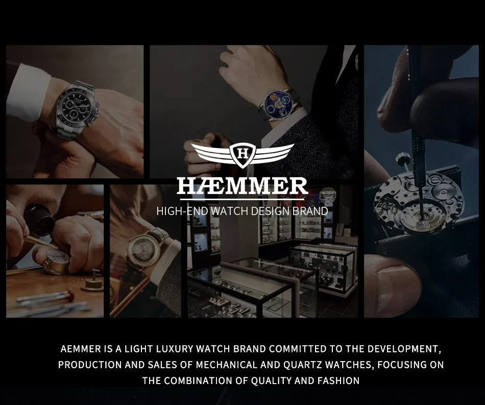 HAEMMER Luxury Fashion Men's Automatic Frame Original Silver Waterproof Clock Relogio Mechanical Watch