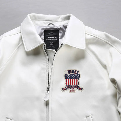 Fat plus size casual sports leather flight suit jacket men's European and American lapel sheepskin tops